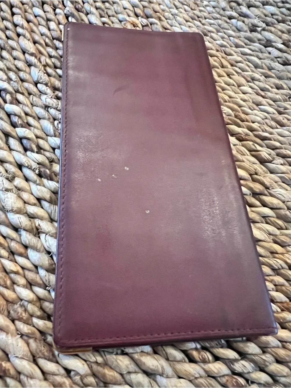 Vintage Must De Cartier Burgundy Leather Long Wallet Checkbook Cover